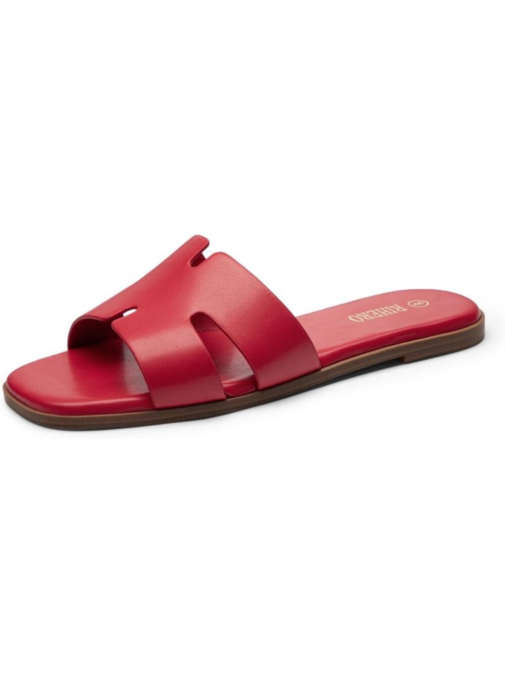 Women's Dark Red Dressy Flat Sandals Comfortable Slip On Leather Slide Sandals
